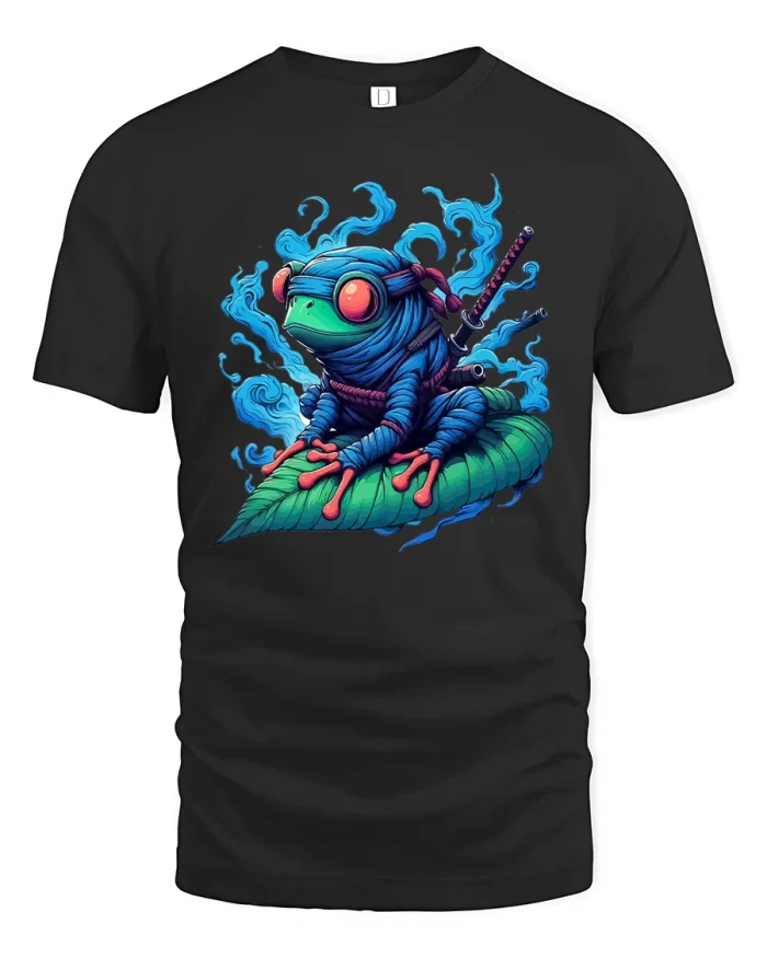 Ninja Frog Warrior Cool Samurai Style Graphic T-Shirt - black t-shirt on white background