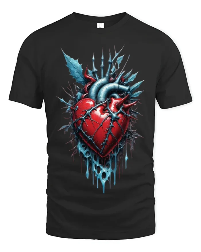 Steampunk Heart Armor Tee - Dark Fantasy Gothic T-Shirt Art - black t-shirt on white background