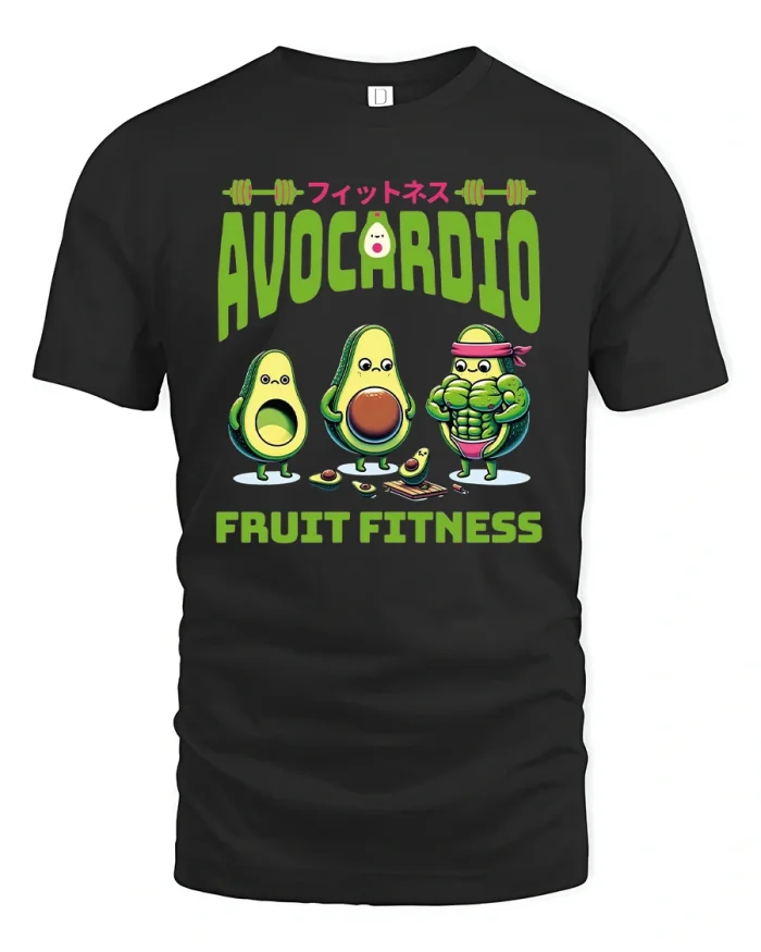 Funny Avocardio Fruit Fitness Workout Avocado Gym Graphic Tee - black t-shirt on white background