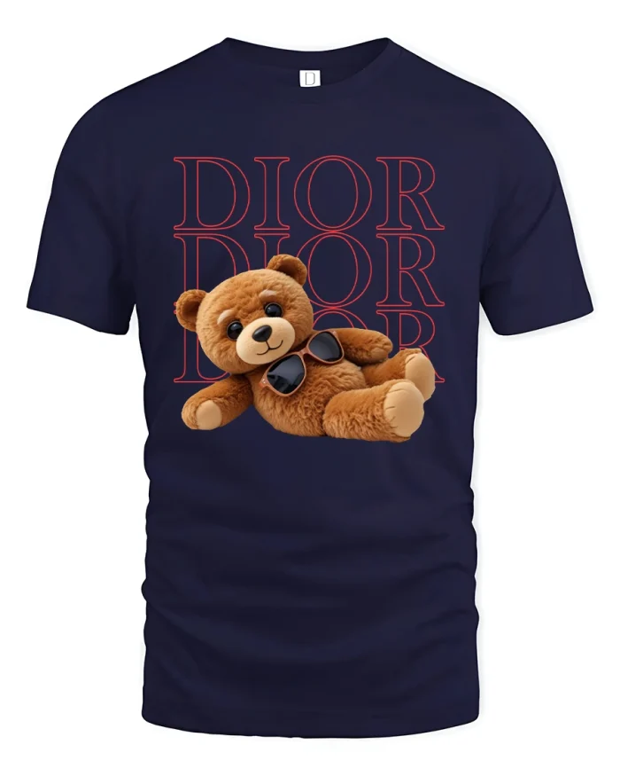 Cool Teddy Bear Sunglasses Trendy Fashion Graphic Tee - navy t-shirt on white background