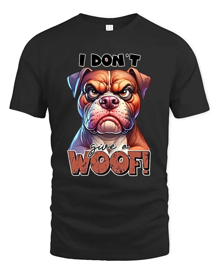 Funny Bulldog I Don’t Give a Woof Graphic T-Shirt - black t-shirt on white background