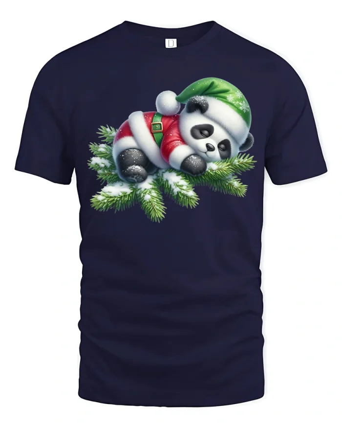 Cute Sleeping Panda Christmas T-Shirt Festive Holiday Tee - navy t-shirt on white background