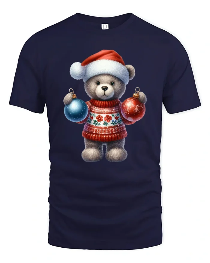 Christmas Teddy Ornament Joy Tee for Holiday Cheer - navy t-shirt on white background