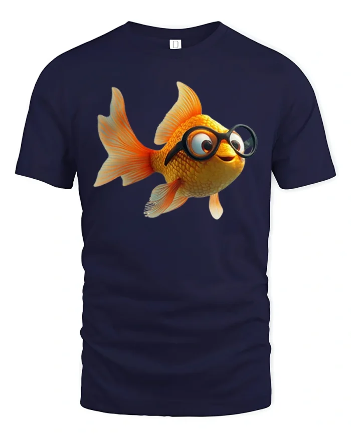 Funny Goldfish Goggles Tee Cute Cartoon Animal T-Shirt - navy t-shirt on white background