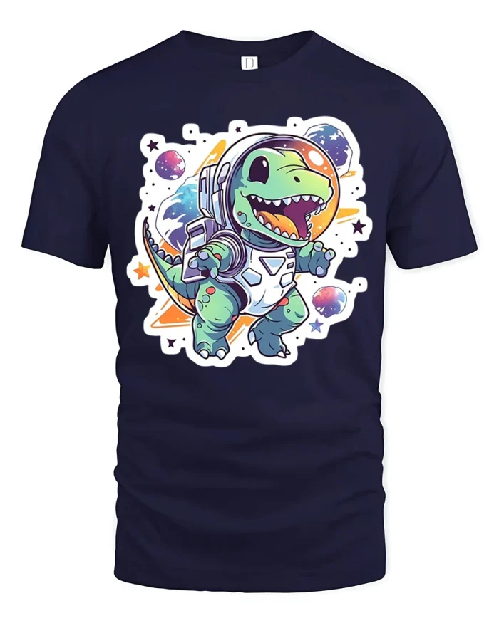 Astronaut Dino Adventure Kids Tee - Cute Space Dinosaur Tshirt - navy t-shirt on white background