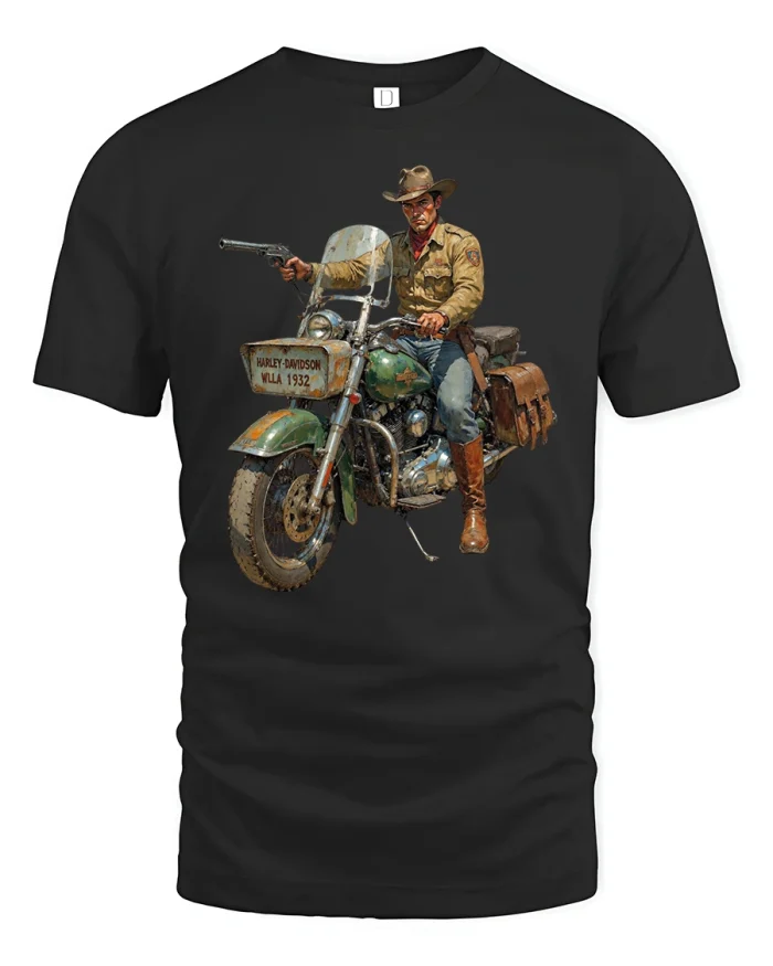 Vintage Cowboy Biker Riding Classic Harley T-Shirt - black t-shirt on white background