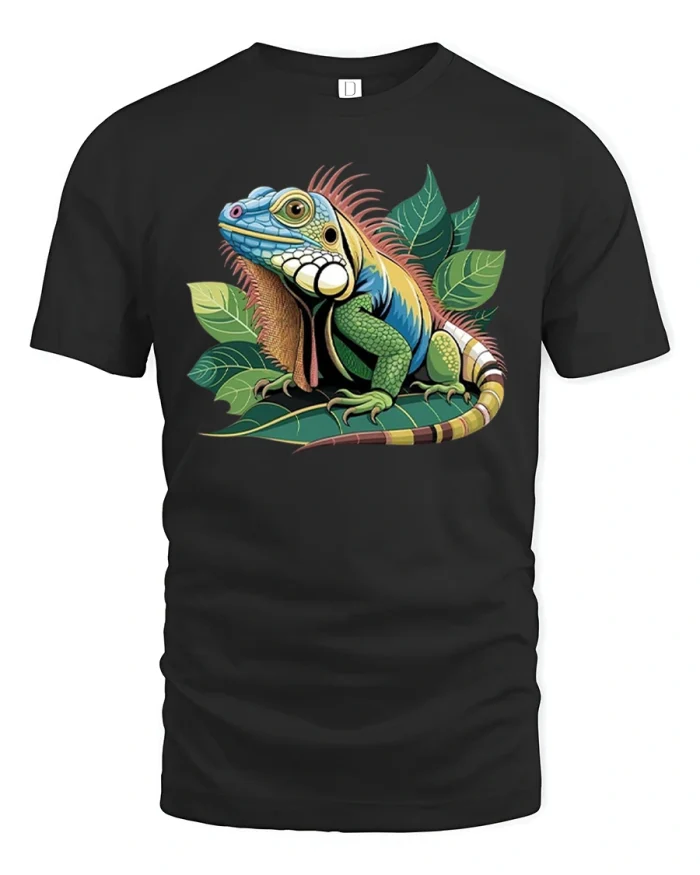 Colorful Iguana Art Jungle Vibe Graphic T-Shirt - black t-shirt on white background