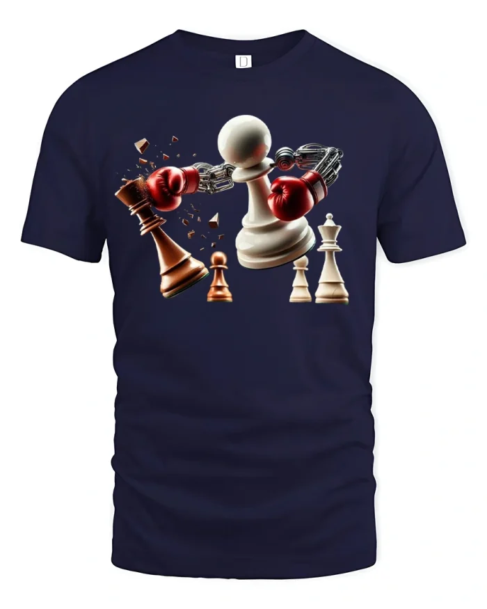 Chess Boxing Battle Pawn Knockout Funny Gamer T-Shirt - navy t-shirt on white background
