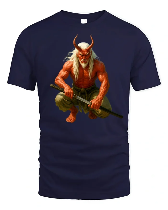 Samurai Demon Warrior Katana Battle Power T-Shirt - navy t-shirt on white background