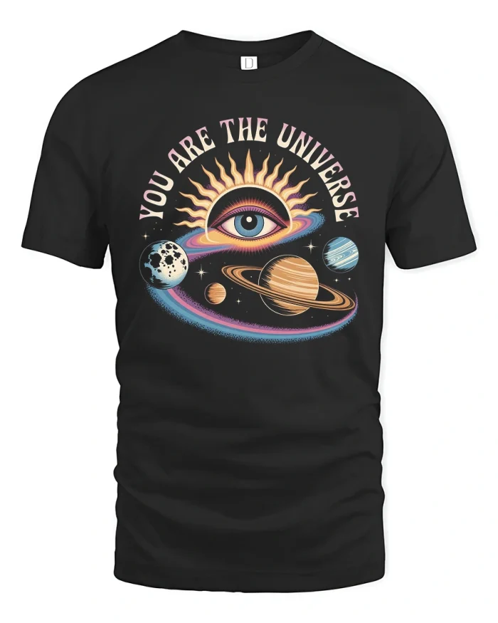 You Are The Universe Cosmic Eye Graphic Tee for Spiritual Style - black t-shirt on white background