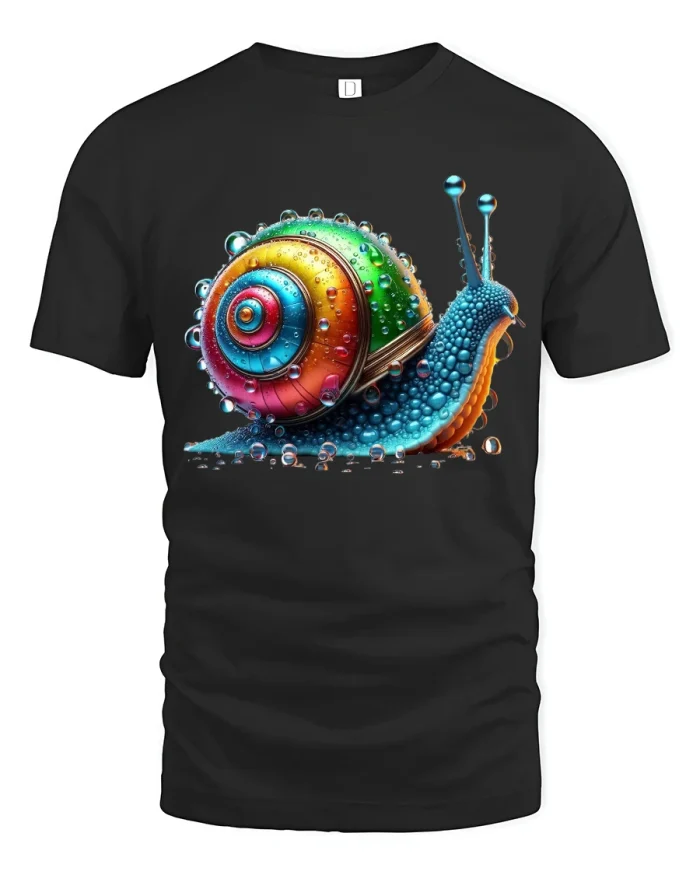 Colorful Rainbow Snail Tee for Nature Lovers and Art Fans - black t-shirt on white background
