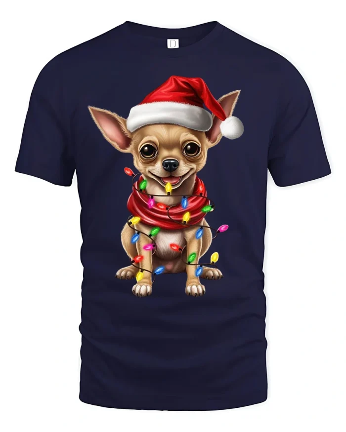 Cute Christmas Chihuahua Lights Tee for Holiday Dog Lovers - navy t-shirt on white background