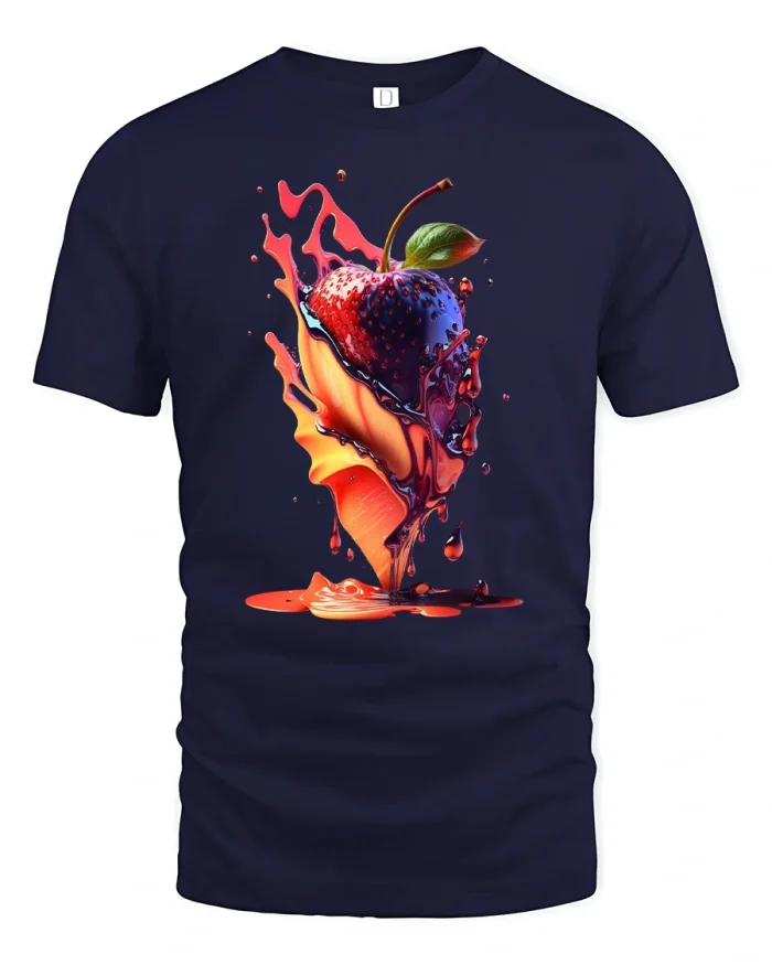 Vibrant Melting Strawberry Art Tee for Bold Creative Style - navy t-shirt on white background