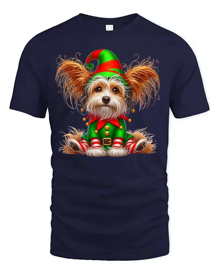 Cute Christmas Elf Dog Tee for Holiday Pet Lovers and Families - navy t-shirt on white background
