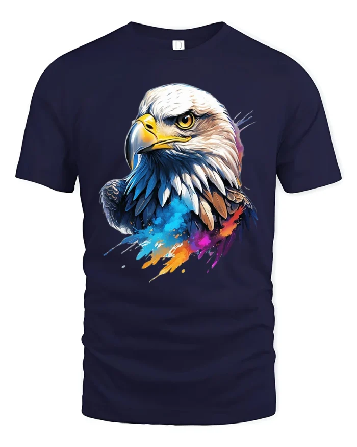 Color Splash Eagle Tee for Bold American Wildlife Style - navy t-shirt on white background