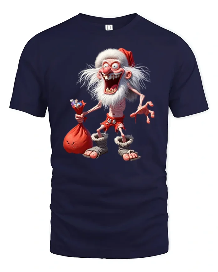 Funny Crazy Santa Tee for Hilarious Christmas Holiday Style - navy t-shirt on white background