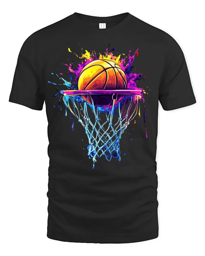 Color Splash Basketball Tee for Players Who Love the Game - black t-shirt on white background