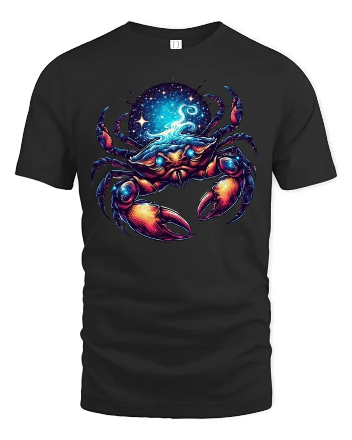 Cosmic Crab Galaxy Art Fantasy Ocean T-Shirt - black t-shirt on white background