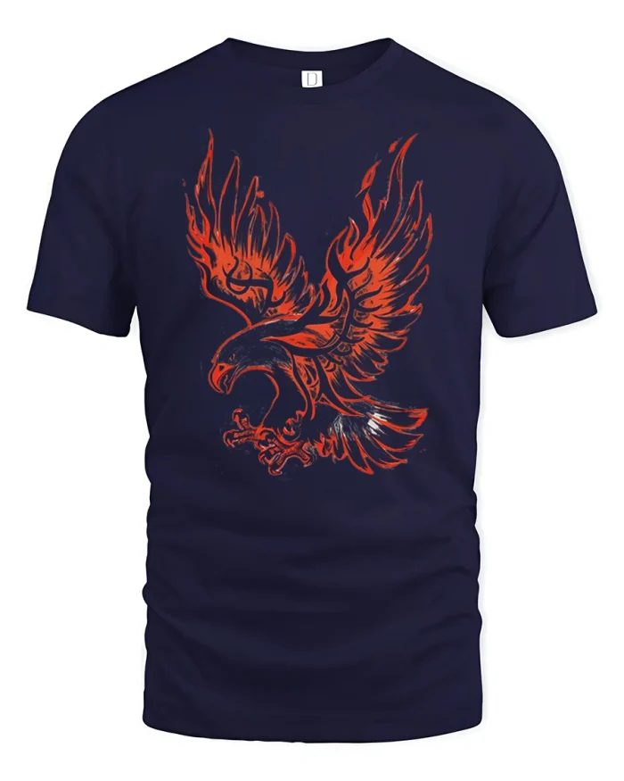 Red Tribal Eagle Tee Fierce Flying Bird Graphic Tshirt - navy t-shirt on white background