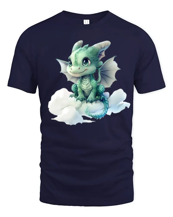 Cute Baby Dragon Tee Adorable Little Sky Dragon Tshirt - navy t-shirt on white background