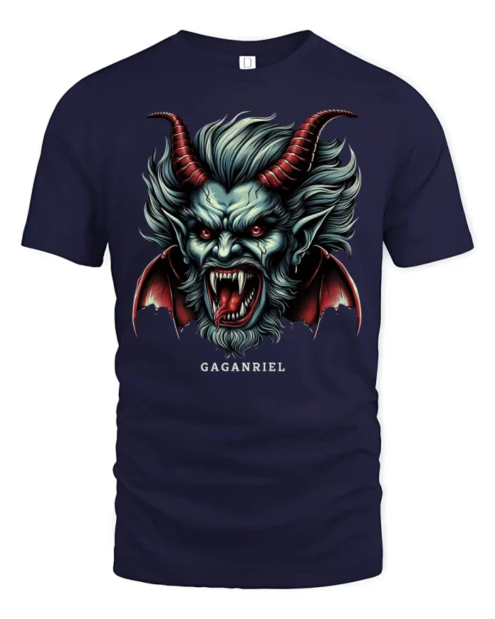 Demonic Lord Gaganriel Gothic Horror Art T-Shirt - navy t-shirt on white background