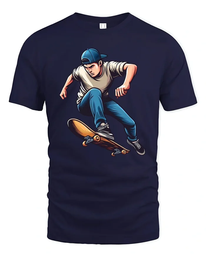 Skateboard Trick Graphic T Shirt Street Style Action Art - navy t-shirt on white background
