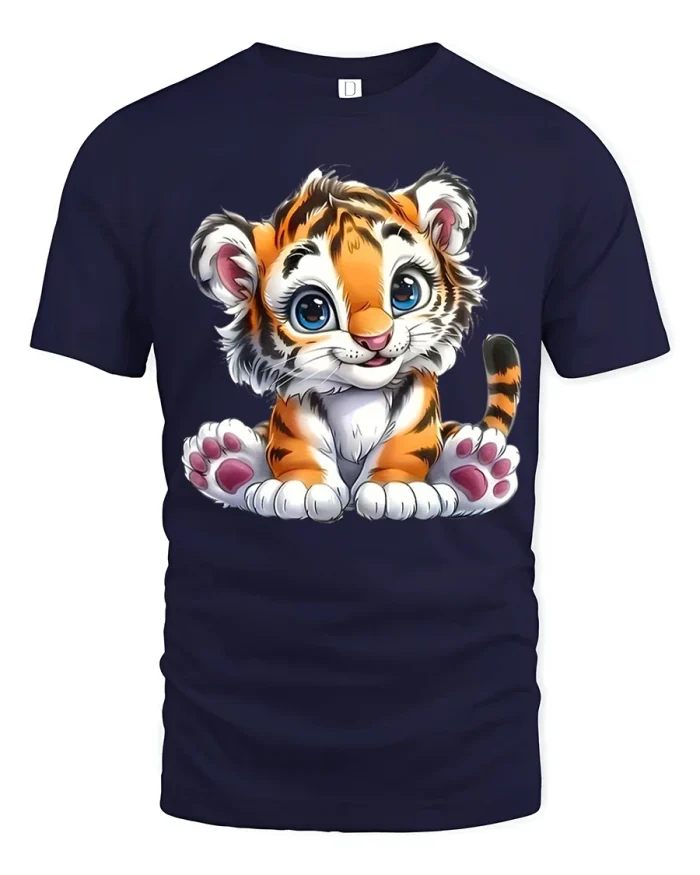 Cute Baby Tiger Graphic T Shirt Adorable Cartoon Animal Art - navy t-shirt on white background