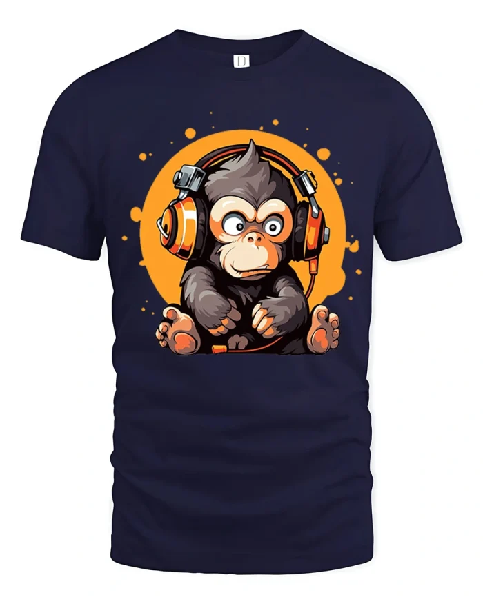 Funny DJ Monkey Headphones Graphic T Shirt Music Lover Art - navy t-shirt on white background