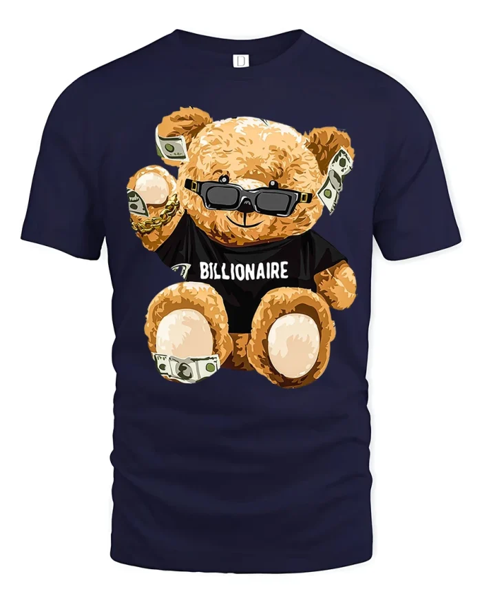 Billionaire Teddy Bear Graphic T Shirt Funny Money Style - navy t-shirt on white background