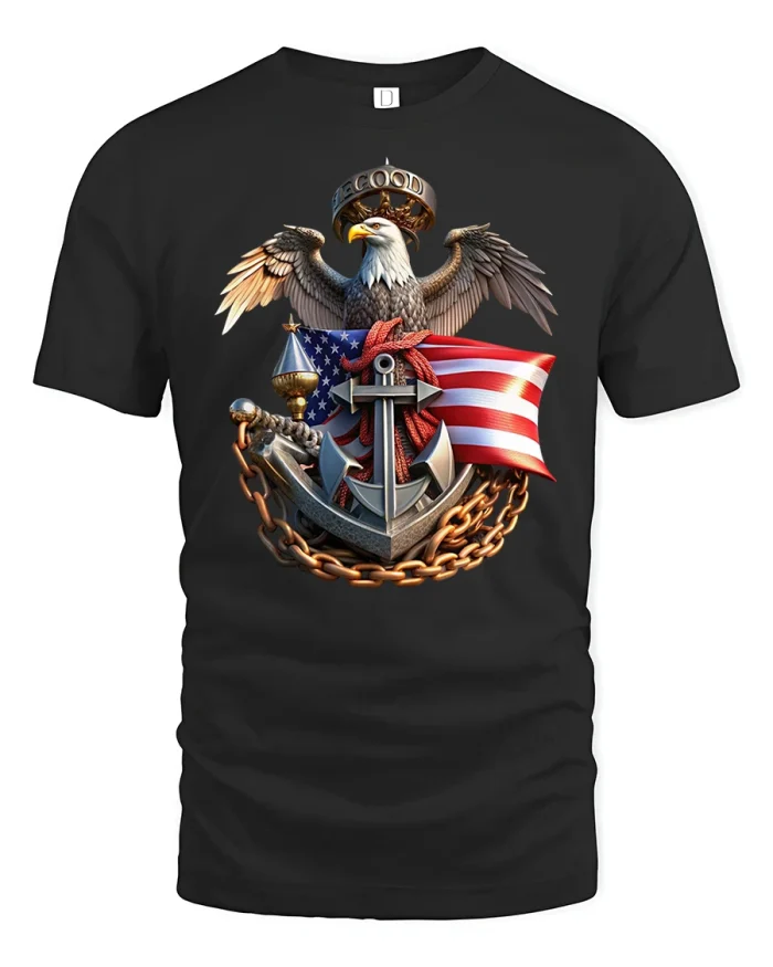 Patriotic Eagle Anchor Graphic T Shirt With Bold American Spirit - black t-shirt on white background