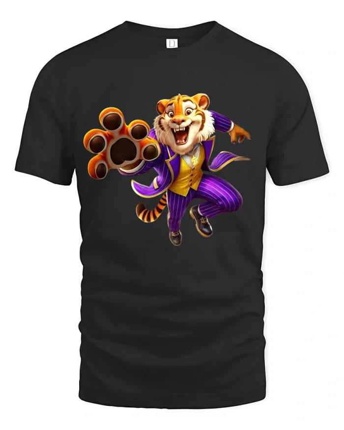 Funny Stylish Tiger Graphic T Shirt With Bold Cartoon Street Vibes - black t-shirt on white background