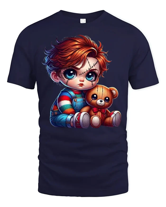 Spooky Cute Stitched Doll Teddy Bear Graphic T Shirt Dark Charm - navy t-shirt on white background