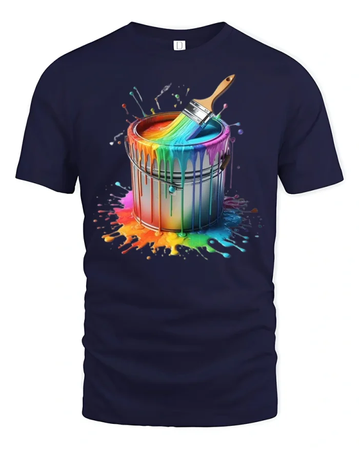 Rainbow Paint Splash Art Graphic T Shirt Creative Color Style - navy t-shirt on white background