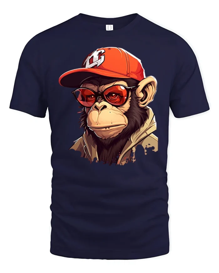 Cool Street Chimp Graphic T Shirt Urban Monkey Art Style - navy t-shirt on white background