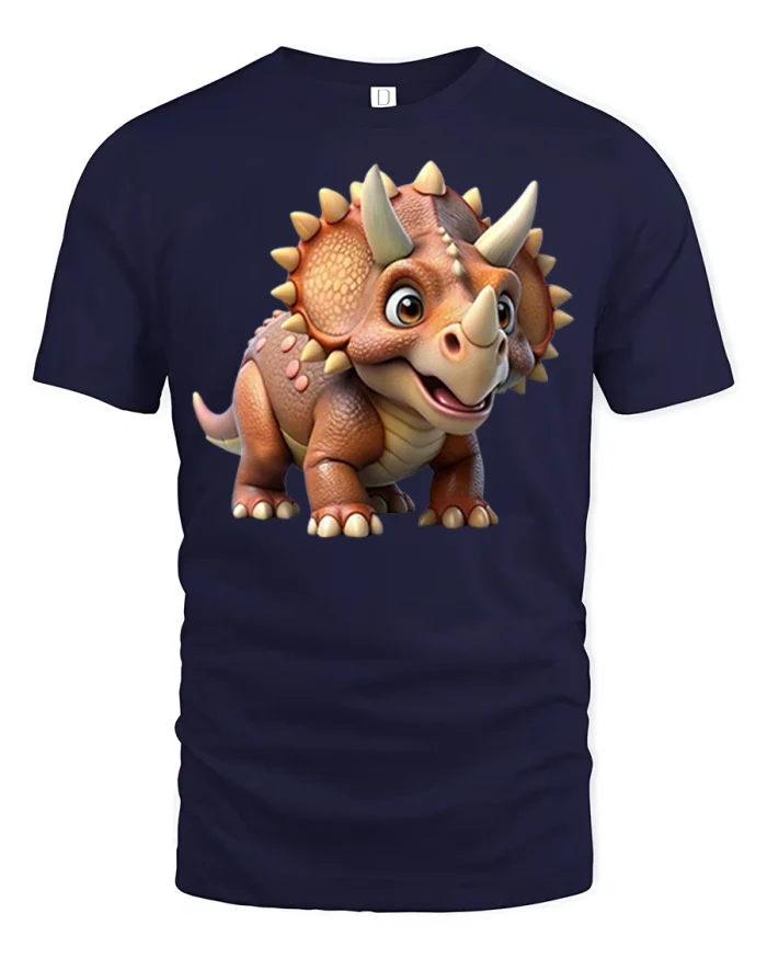 Cute Baby Triceratops Cartoon Dinosaur Graphic T Shirt - navy t-shirt on white background