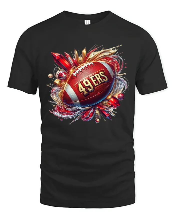 San Francisco 49ers Football Energy Tee With Bold Game Day Power Art - black t-shirt on white background