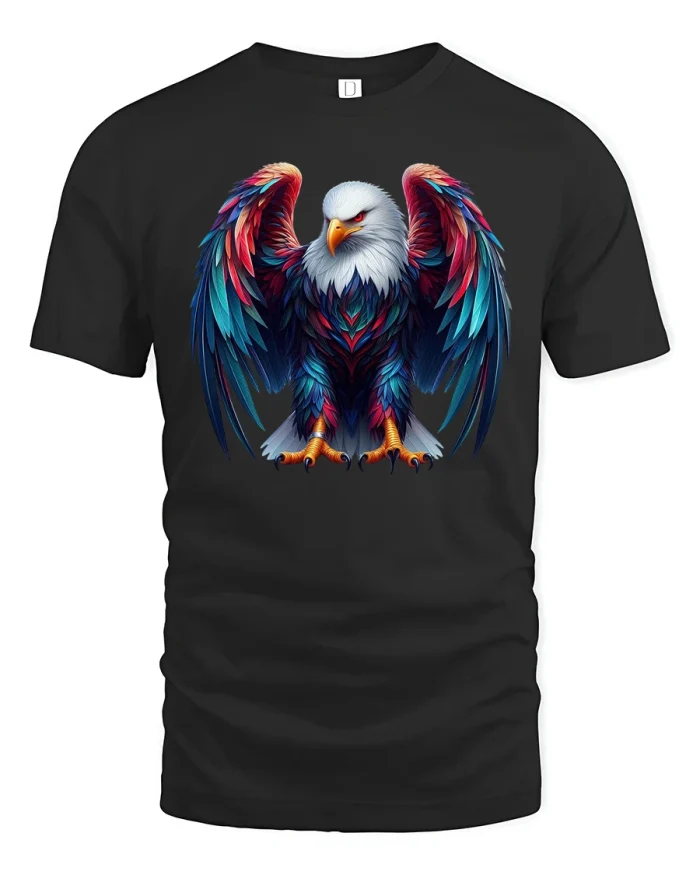 Majestic Bald Eagle Art Tee With Powerful Wings And Patriotic Energy - black t-shirt on white background