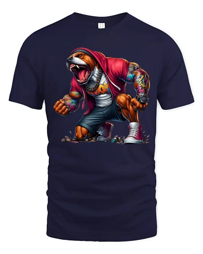 Street Beast Bulldog Rapper Tee With Urban Power And Attitude Art - navy t-shirt on white background