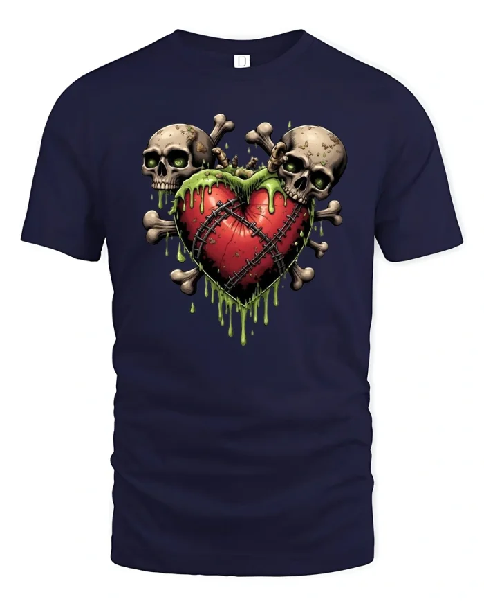 Gothic Skull Heart Art Graphic Tshirt Dark Romance Style - navy t-shirt on white background