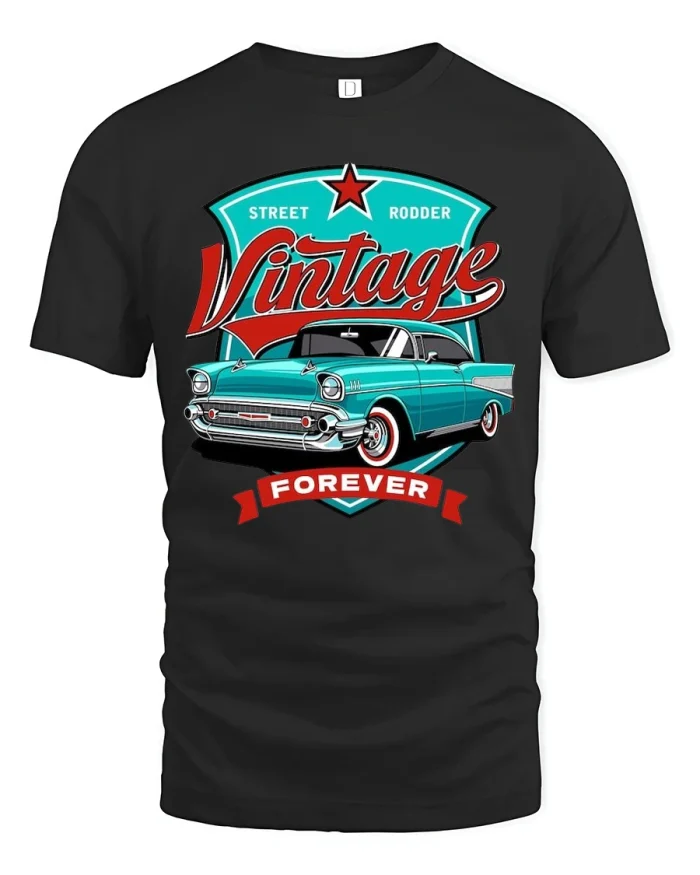 Vintage Street Rodder T Shirt Classic American Car Forever Style - black t-shirt on white background