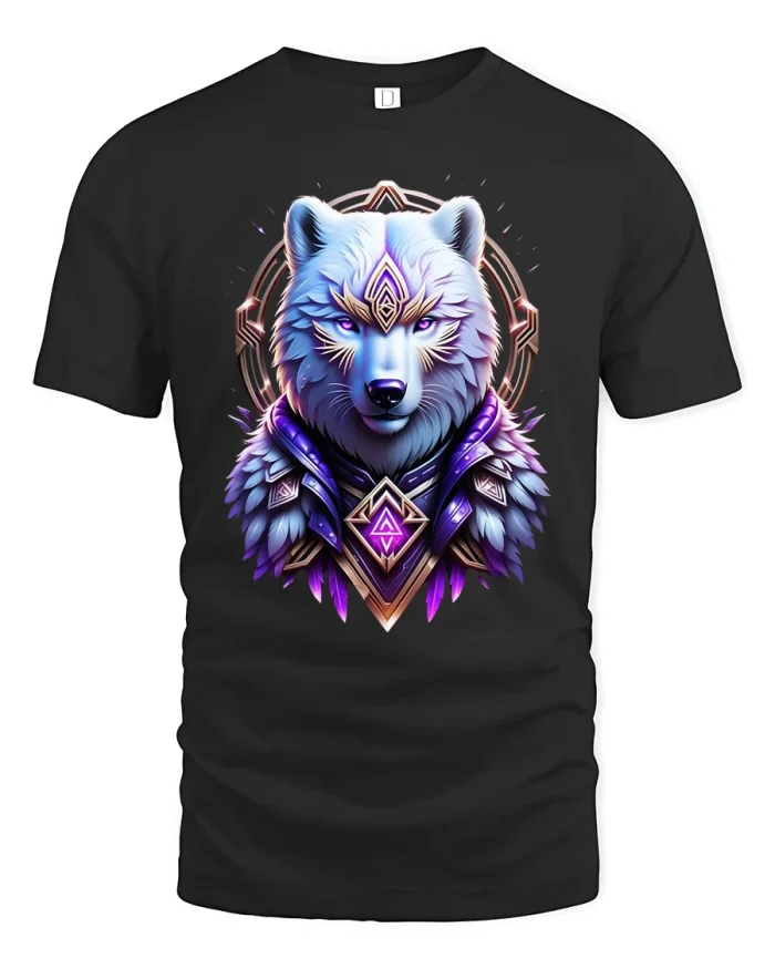Mystic Spirit Wolf T Shirt Fantasy Guardian Animal Art Design - black t-shirt on white background