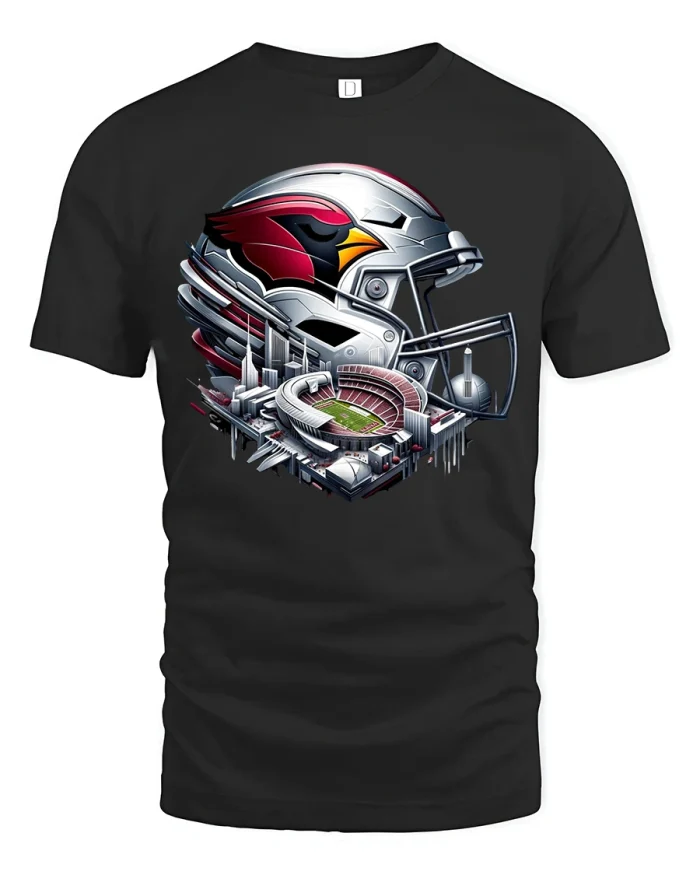 Fierce Cardinal Football Helmet Tee Stadium Power Artwork - black t-shirt on white background