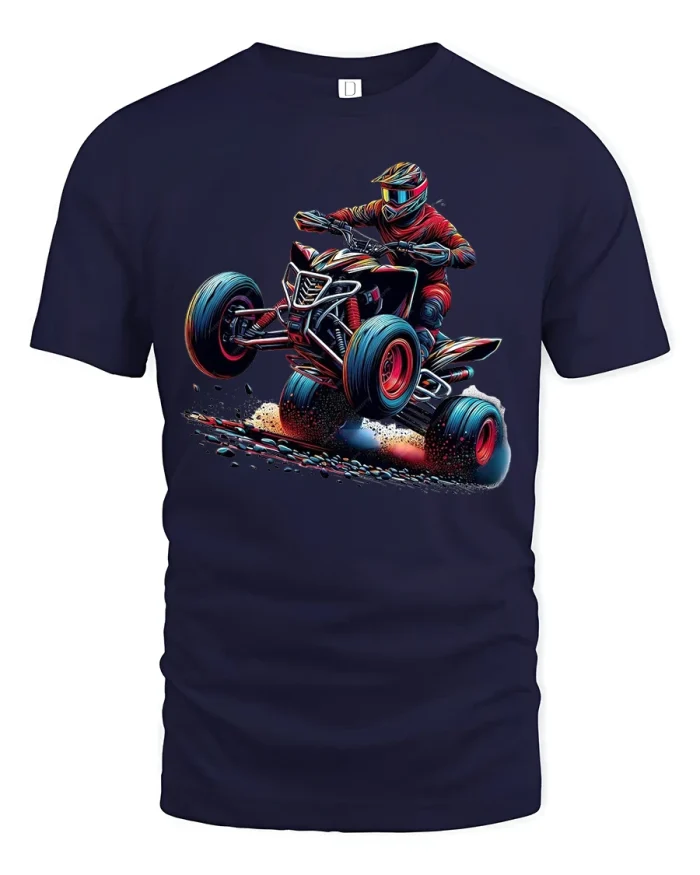 ATV Quad Bike Racing Art Graphic T Shirt Extreme Speed Style - navy t-shirt on white background