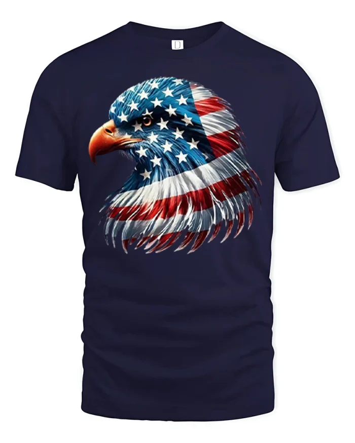 American Bald Eagle Flag Art Graphic T Shirt Patriotic Pride - navy t-shirt on white background