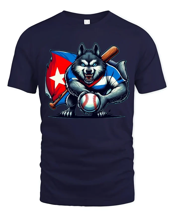 Fierce Wolf Baseball Power Illustration Graphic Tee - navy t-shirt on white background