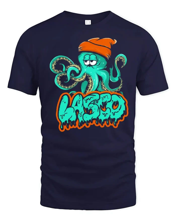 Funny Octopus HED Street Art Cartoon Illustration Graphic Tee - navy t-shirt on white background