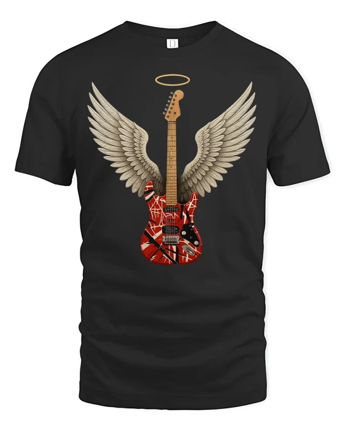 Angel Wing Guitar Graphic Tee for Music Lovers Cool Rock Tshirt - black t-shirt on white background