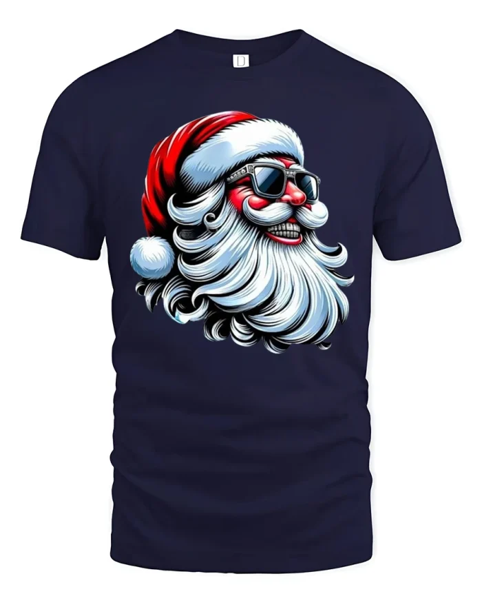 Cool Santa Sunglasses Tee Retro Christmas Style Tshirt - navy t-shirt on white background