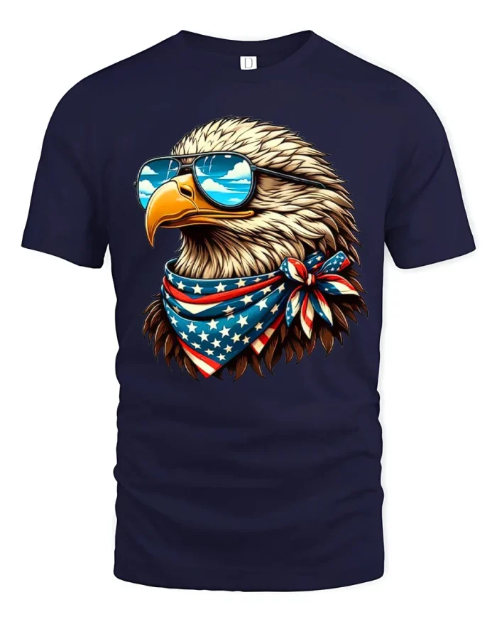 Patriotic Eagle Sunglasses Tee Cool USA American Pride Tshirt - navy t-shirt on white background
