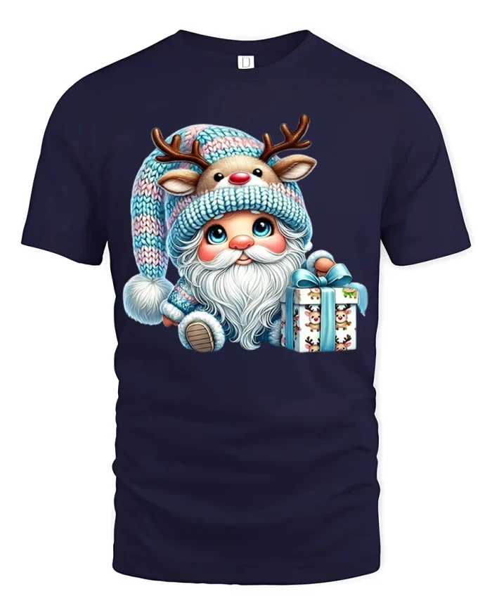 Cute Christmas Gnome Tee Reindeer Hat Holiday Gift Tshirt - navy t-shirt on white background